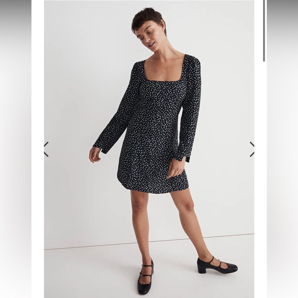 MADEWELL Seamed Long-Sleeve Mini Dress in Ditsy Floral - small